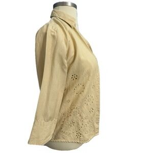 Beautiful Jennifer Eden Flower Eyelet Blouse Top 3/4 Sleeve Fall 12 Large